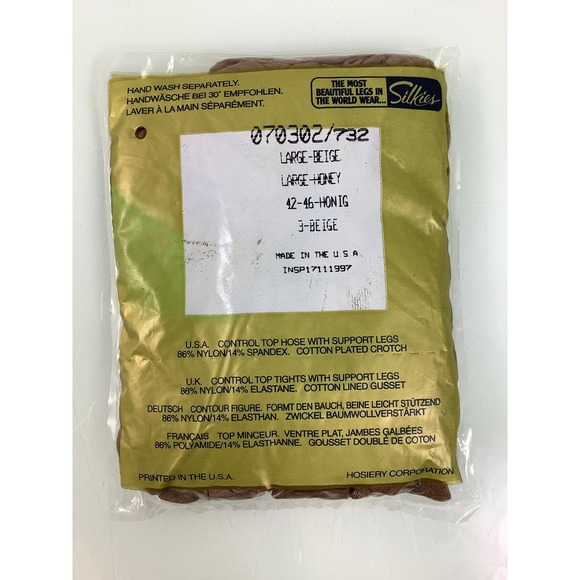 Vintage Silkies Control Top Hose with support legs Beige Size Large NEW - Picture 2 of 2